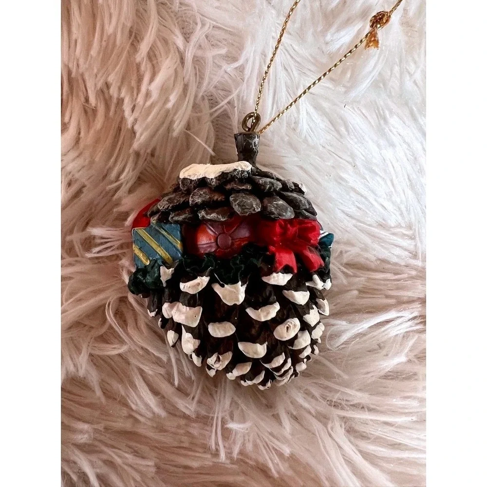 Pine Cone Christmas Ornaments Set 2 Cardinal Mice Snow Woodland Charm Forest